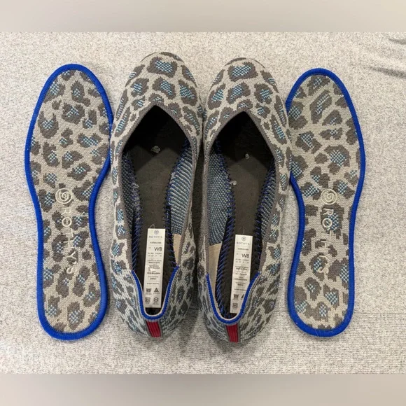 Rothy's Gray Leopard Knit Slip-On Flats with Blue Trim - Picture 3 of 6